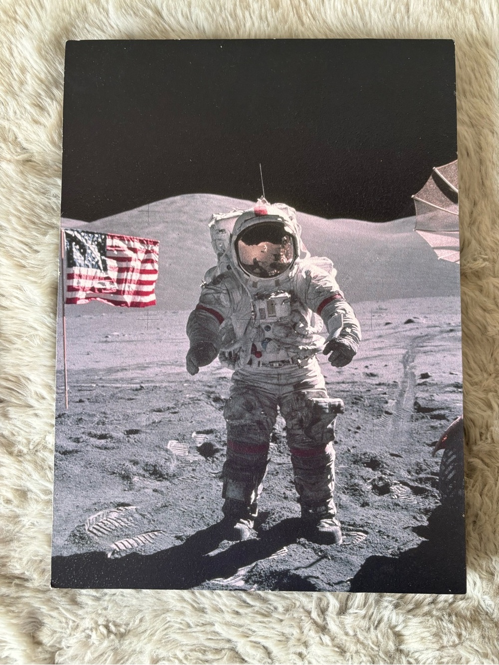 Vintage Apollo Space Moon Landing Astronaut Print with American Flag Wall Decor